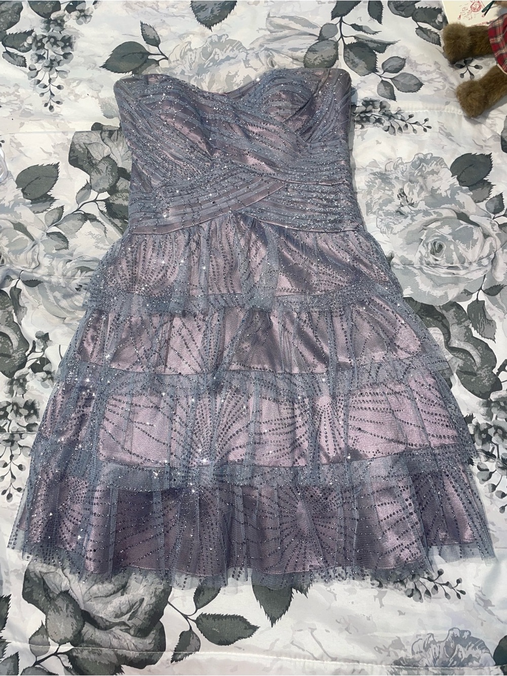 Strapless dusty Lavender glittery Tulle Dress